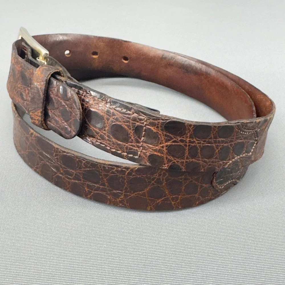 Vintage Expanso Genuine Alligator Belt Brown Lined Cowhide USA Made‎ Size 30